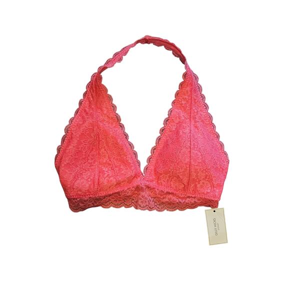 Gilly Hicks hot pink lace bralette bra top halter with pads NEW womens small - Picture 1 of 5